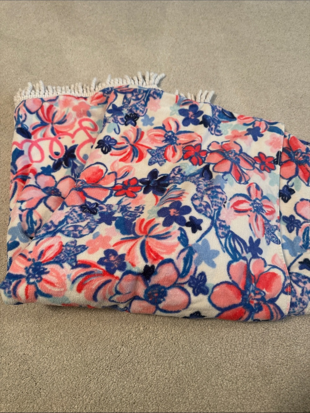 Floral Fringe Throw Beach Blanket - Pink & Blue